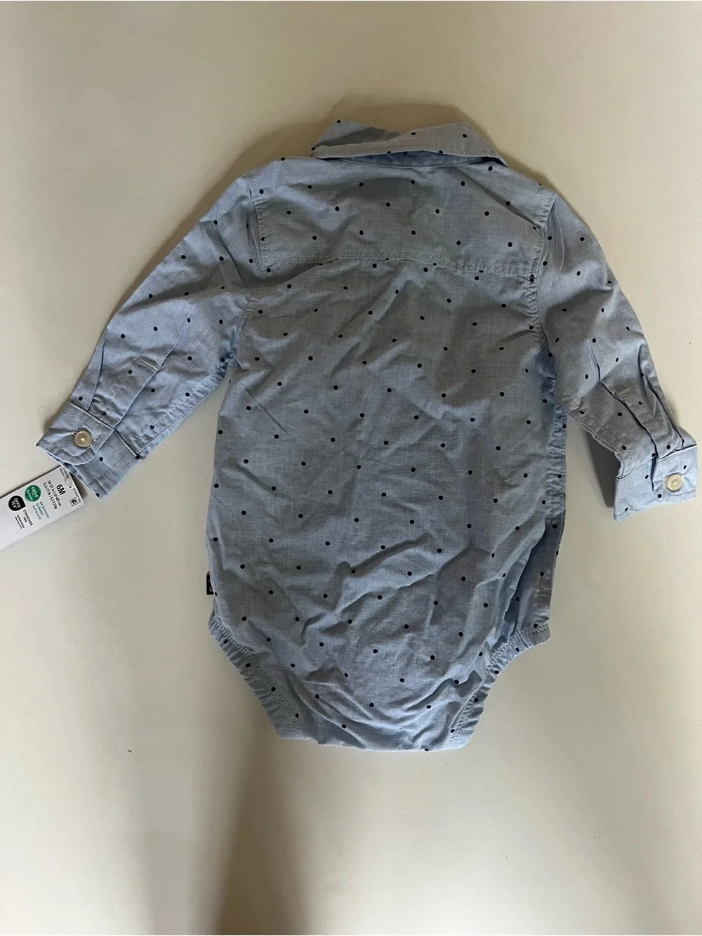Baby B'gosh NWT Blue Polka Dot Button Up Onesie, Size 6M